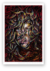 post card, artistic post card, stylish greeting car, birthday card, valentine card, christmas card, fine art post card, gift idea, unique post card, artist original post card, gift card, cool gift card,Medusa, Medusa art, Medusa painting, Medusa face, snake painting, myth art, sexy woman painting, stylish artwork, beautiful woman's face, Medusa fine art painting, fantasy art